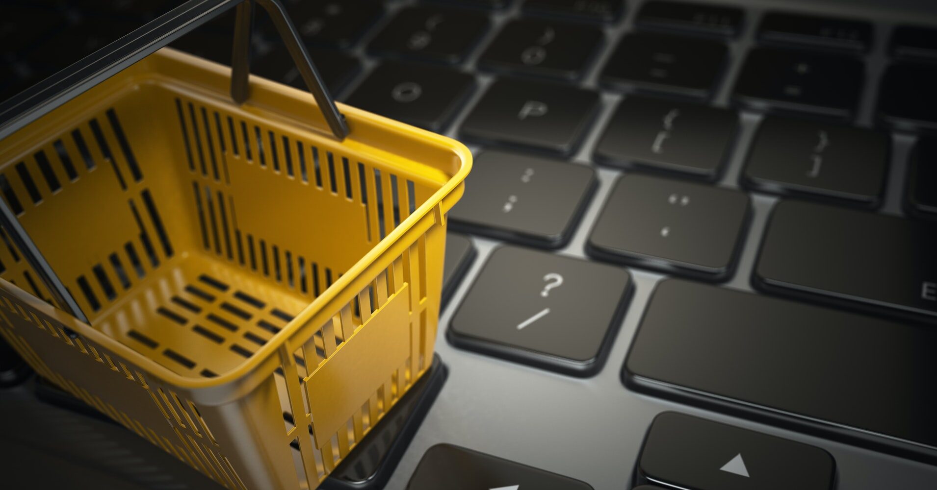 E-commerce, online shopping, internet purchases concept. Yellow